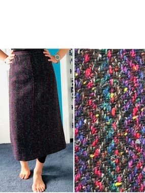 Vintage straight cut multicoloured tweed wool midi skirt-designed & made in 🇨🇦